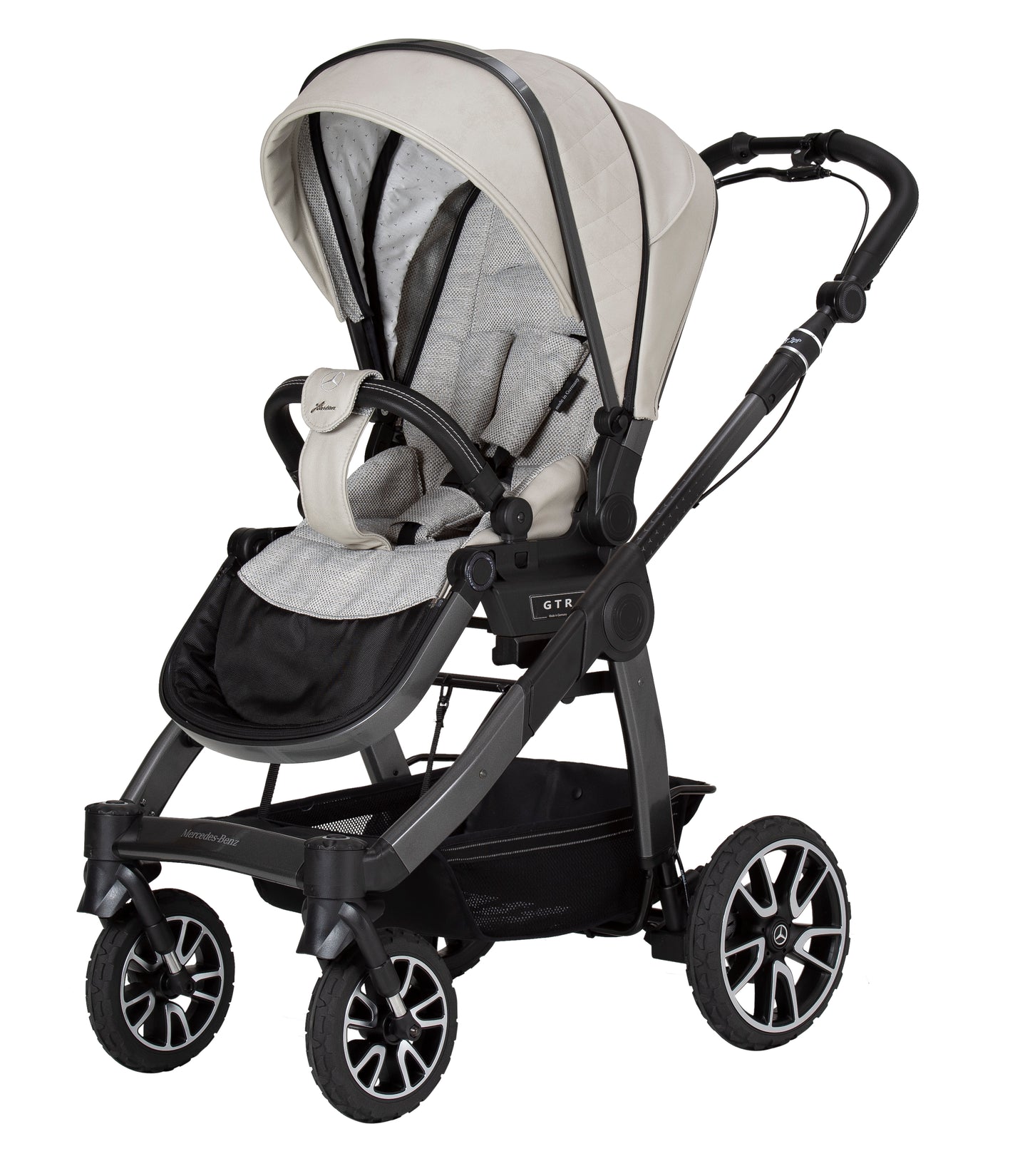 Mercedes Benz All-Terrain GTR Stroller, Carrycot & Accessories with Cozy N Safe Avalon i-Size Baby Car Seat and base Bundle - Moonstone