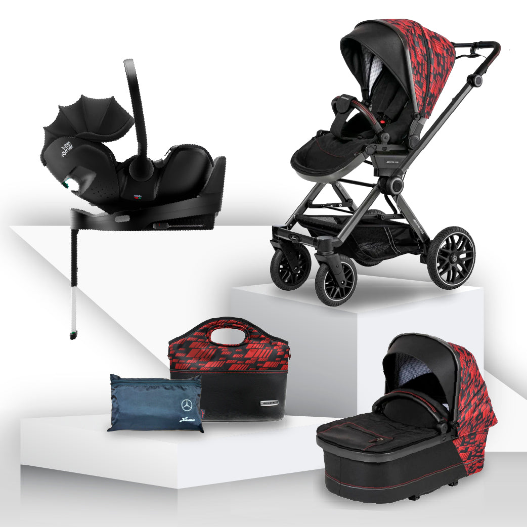 black and red stroller with car seat Mercedes AMG GT² Travel System with Britax Baby Safe Pro Car Seat