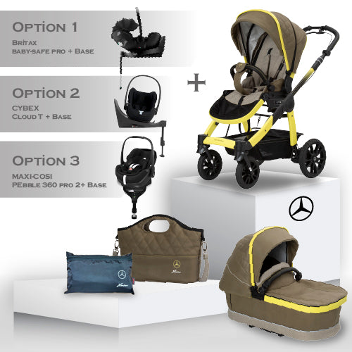 Mercedes Benz All-Terrain GTR Travel System - Electric Yellow - Christmas Car Seat Bundle
