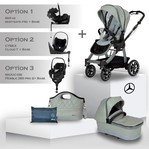 Mercedes Benz All-Terrain GTR Travel System - Sage Grey - Car Seat Bundle