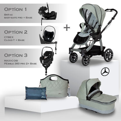 Mercedes Benz All-Terrain GTR Travel System - Sage Grey - Car Seat Bundle