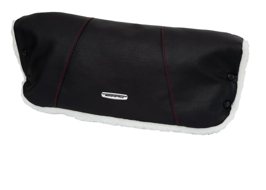 Black Leather MERCEDES BENZ Stroller Pushchair Winter Hand Guard Red Stitches AMG LOGO