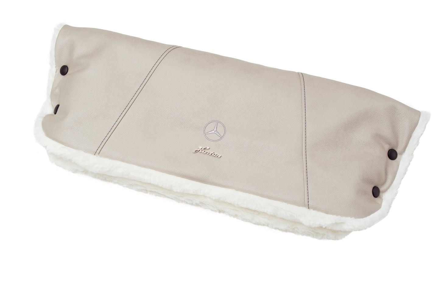 White Beige Leather MERCEDES BENZ Stroller Pushchair Winter Hand Guard Black Stitches Star and Hartan LOGO