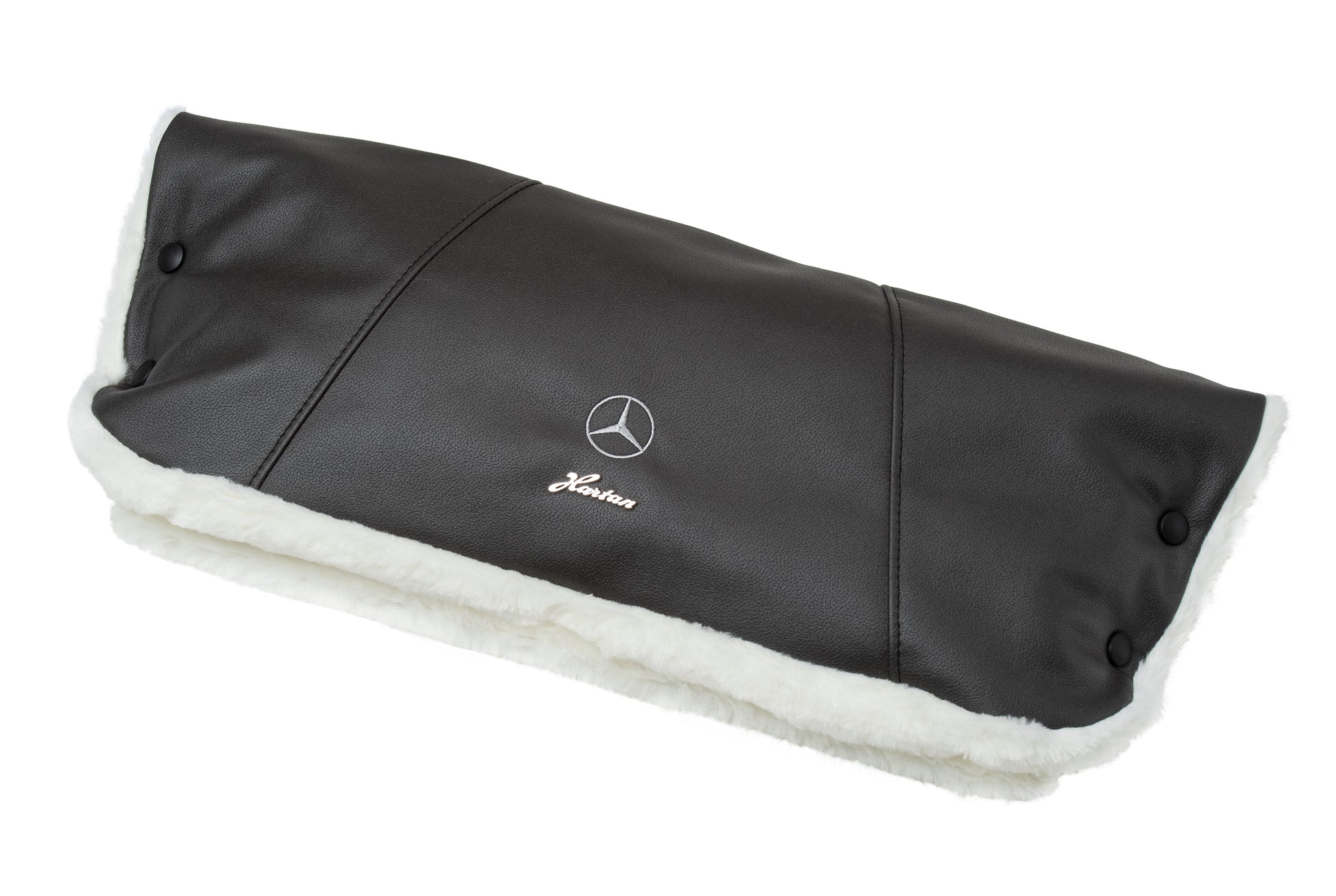 Black Artificial Leather MERCEDES BENZ Stroller Pushchair Winter Hand Guard Black Stitches Star and Hartan LOGO