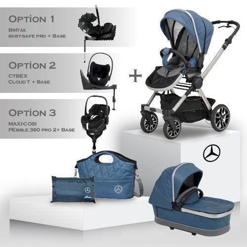 Mercedes Performance GTR Travel System - Vintage Blue -  Car Seat Bundle