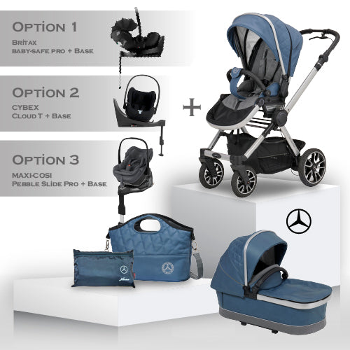 Mercedes Performance GTR Travel System - Vintage Blue -  Car Seat Bundle